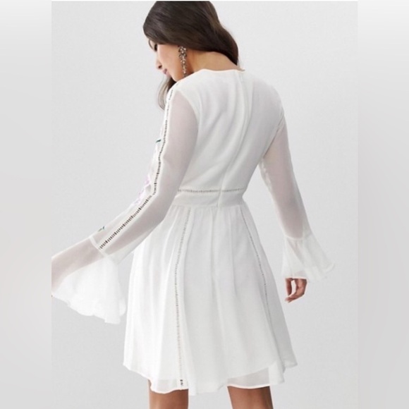 ASOS | Pink and Red Bell Sleeve Sundress MIDI with Embroidery - Picture 3 of 16